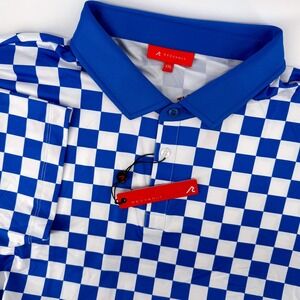 Redvanly Men XXL Cedres Golf Polo Shirt Marine Blue White Checkered Short Sleeve